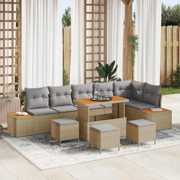 Garden sofa set with pillow 10 pcs Sand poly rattan