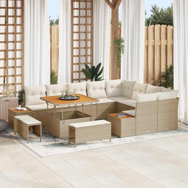 Garden sofa set with pillow 12 pcs Sand poly rattan