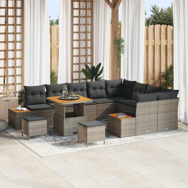 Garden sofa set with pillow 12 pcs Gray poly rattan