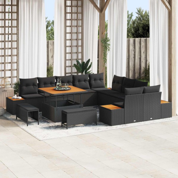 Garden sofa set with pillow 13 pcs Black poly rattan