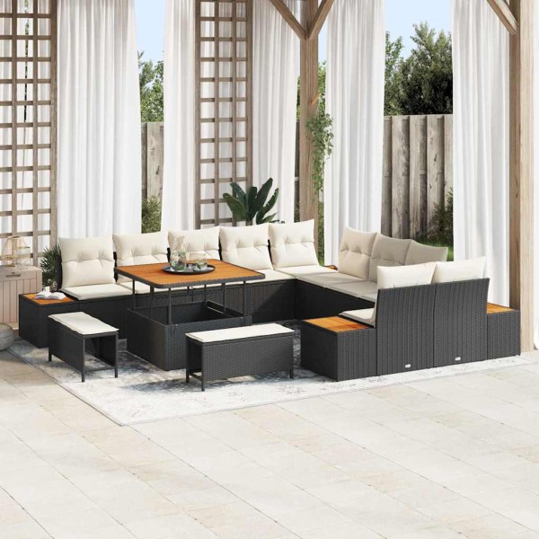 Garden sofa set with pillow 13 pcs Black poly rattan