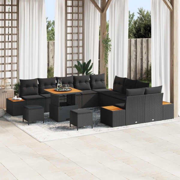 Garden sofa set with pillow 13 pcs Black poly rattan