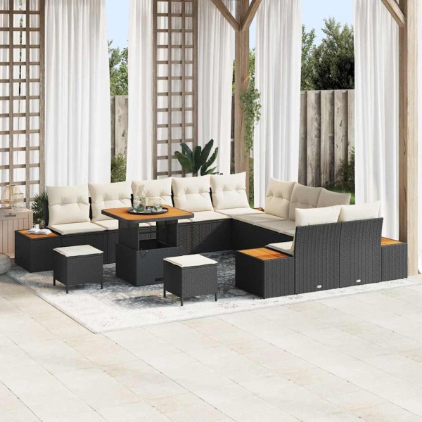 Garden sofa set with pillow 13 pcs Black poly rattan