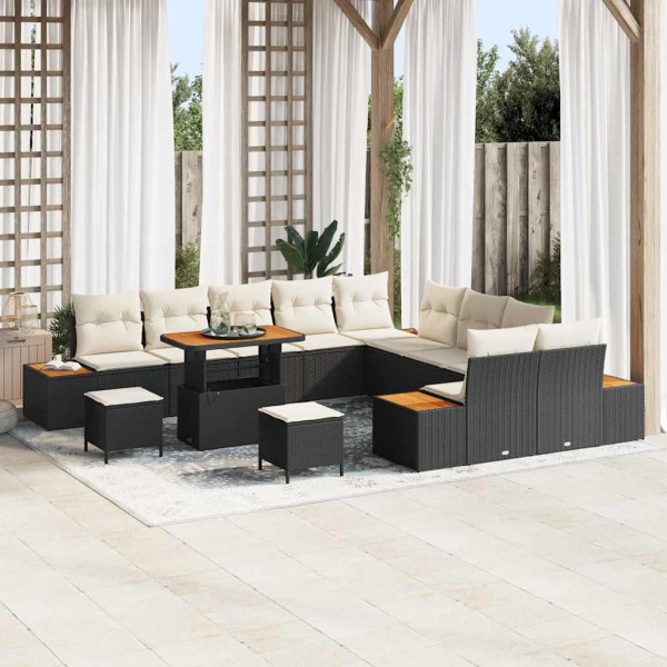 Garden sofa set with pillow 13 pcs Black poly rattan
