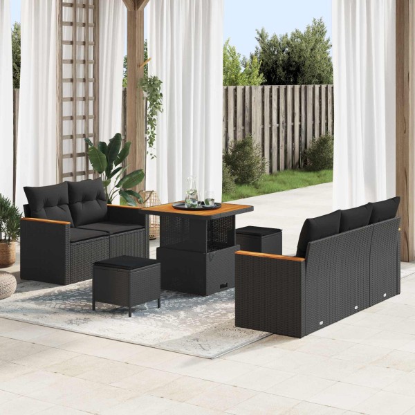 Garden sofa set with pillow 10 pcs Black polyrattan