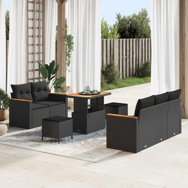 Garden sofa set with pillow 10 pcs Black polyrattan