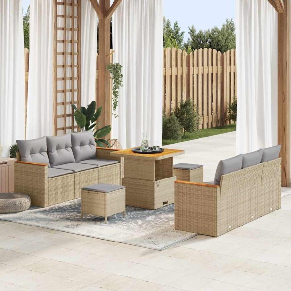 Garden Sofa Set 11 pcs Beige and light gray polyrattan
