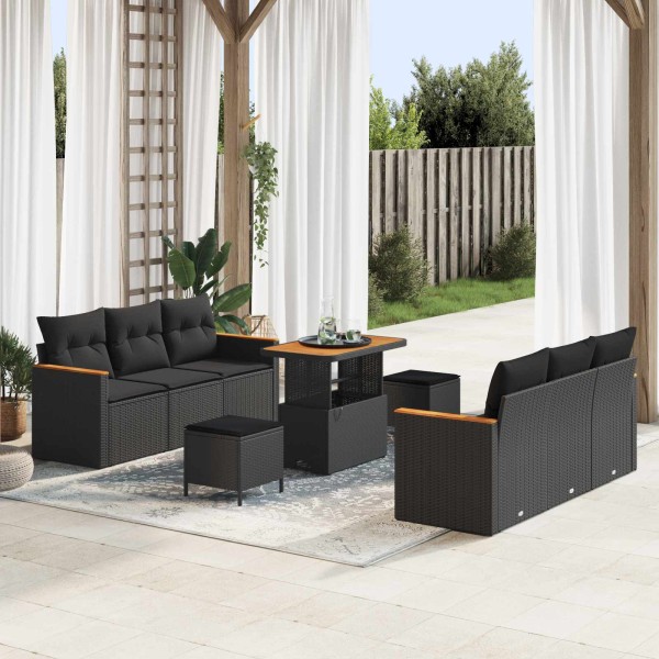 Garden sofa set with pillow 11 pcs Black polyrattan