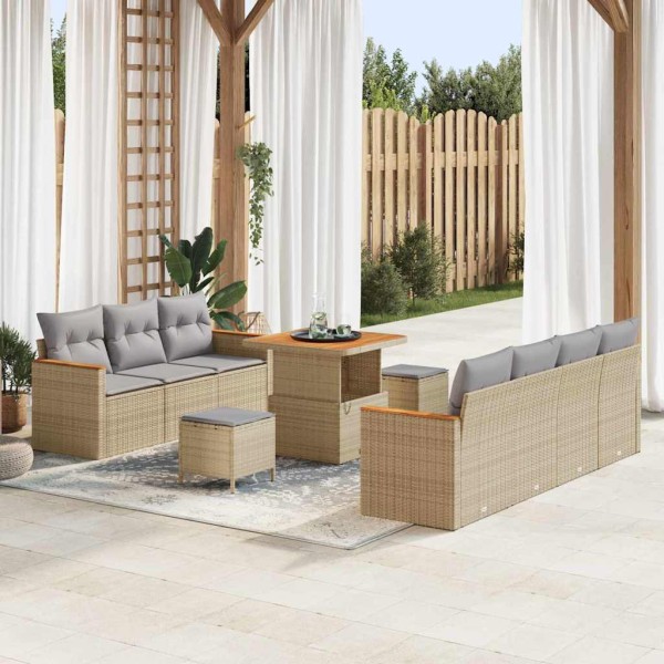 Garden Sofa Set 14 pcs Beige and light gray polyrattan
