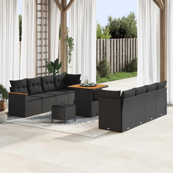 Garden sofa set with pillow 12 pcs Black polyrattan