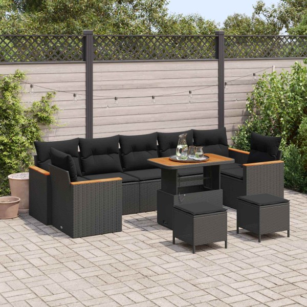 Garden sofa set with pillow 10 pcs Black poly rattan
