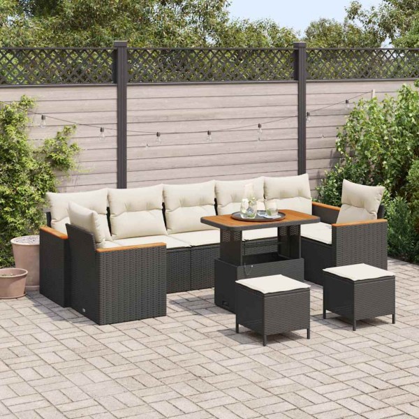 Garden sofa set with pillow 10 pcs Black poly rattan
