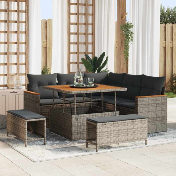 Garden sofa set with cushion 8 pcs Gray poly rattan