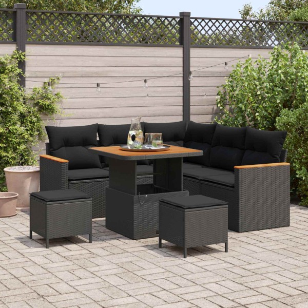 Garden sofa set with pillow 8 pcs Black poly rattan