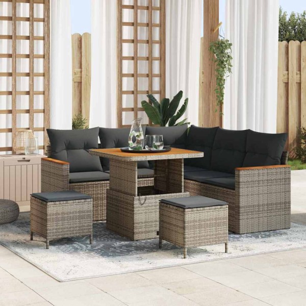 Garden sofa set with cushion 8 pcs Gray poly rattan
