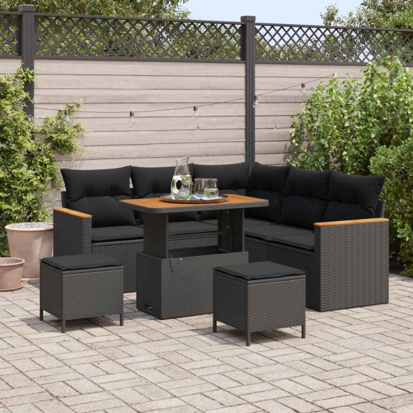 Garden sofa set with pillow 8 pcs Black poly rattan
