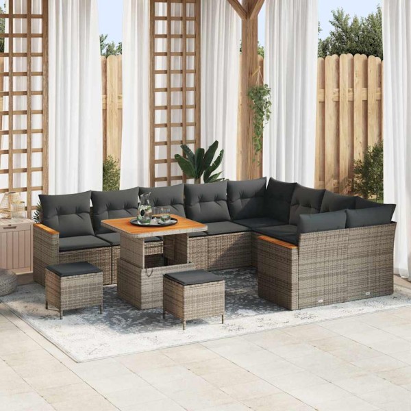 Garden sofa set with pillow 12 pcs Gray poly rattan