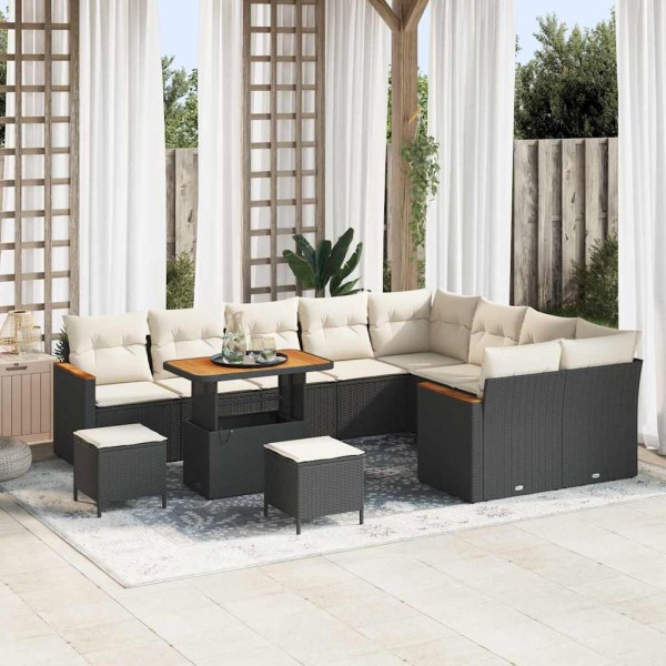 Garden sofa set with pillow 12 pcs Black poly rattan