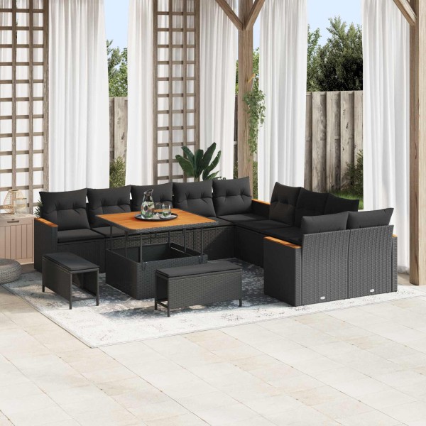 Garden sofa set with pillow 13 pcs Black polyrattan