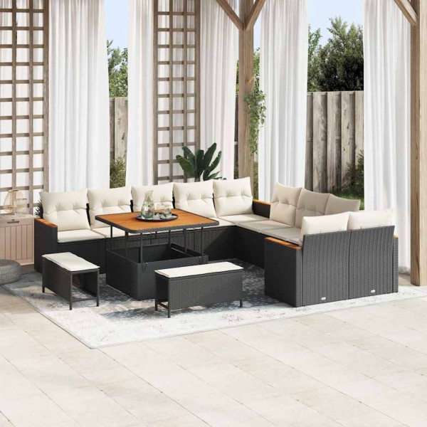 Garden sofa set with pillow 13 pcs Black polyrattan