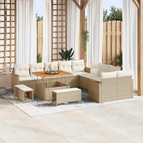 Garden sofa set with pillow 13 pcs Sand polyrattan