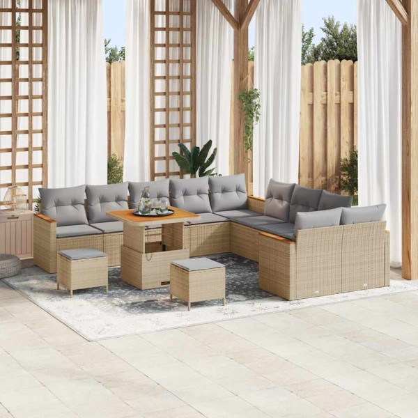 Garden sofa set with pillow 13 pcs Sand polyrattan