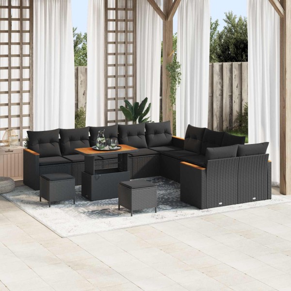 Garden sofa set with pillow 13 pcs Black polyrattan
