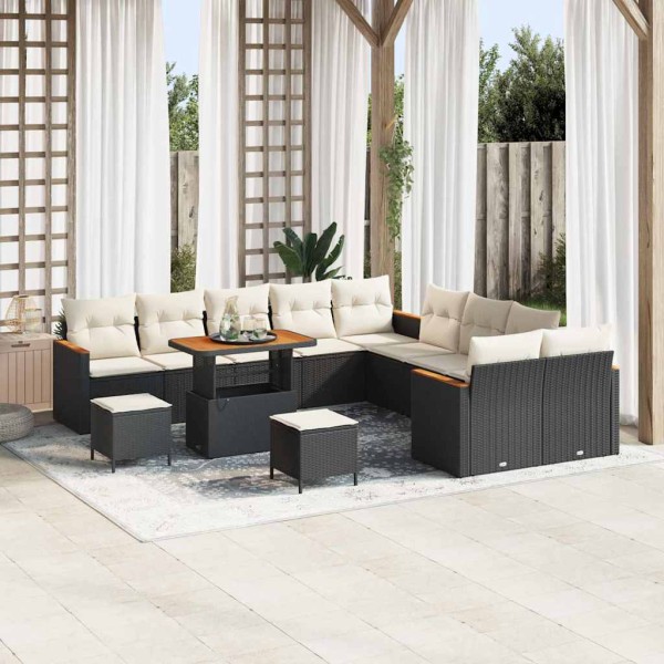 Garden sofa set with pillow 13 pcs Black polyrattan