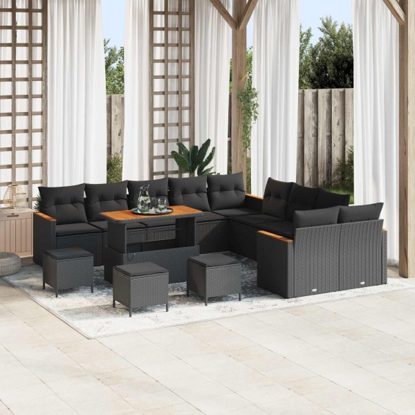 Garden sofa set with pillow 14 pcs Black polyrattan