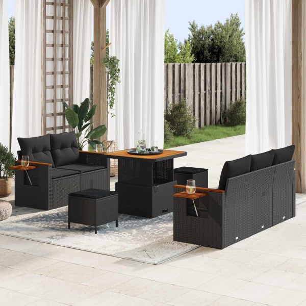 Garden sofa set with pillow 10 pcs Black polyrattan