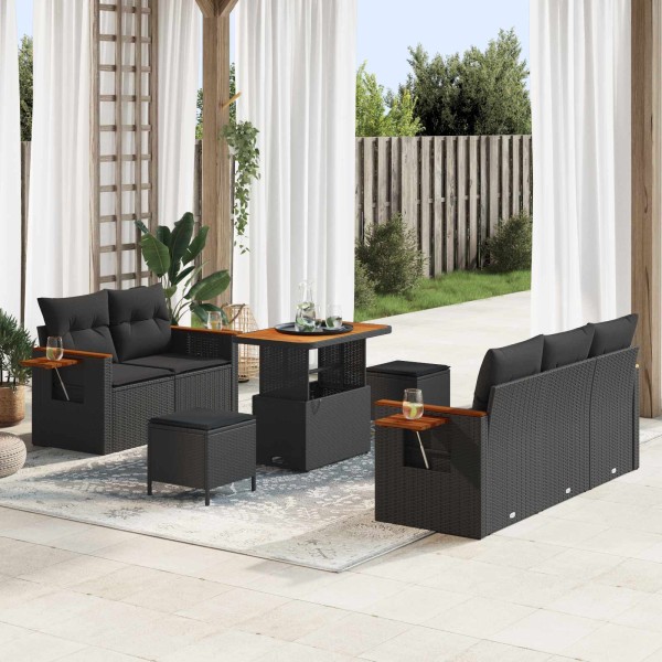 Garden sofa set with pillow 10 pcs Black polyrattan