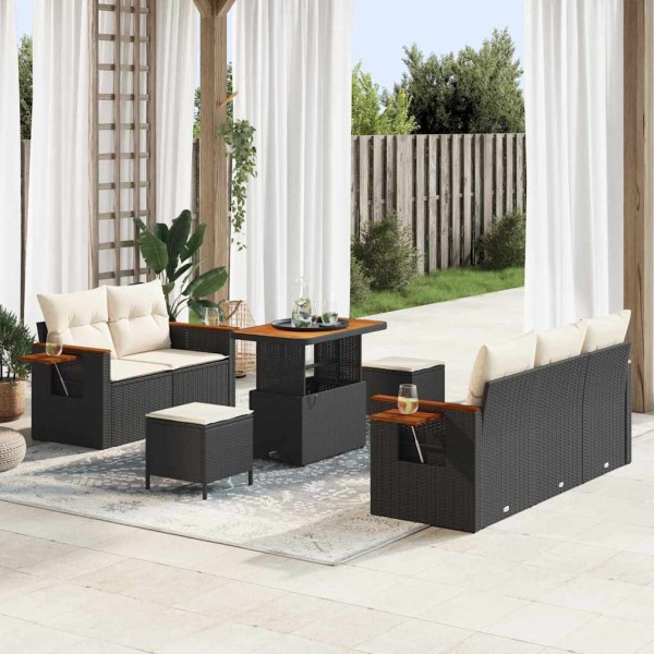 Garden Sofa Set 10 pcs Black and cream polyrattan
