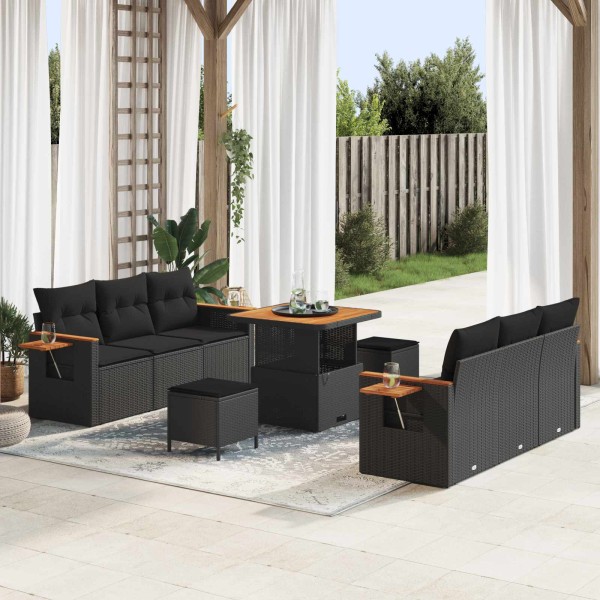 Garden sofa set with pillow 11 pcs Black polyrattan