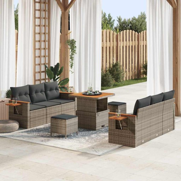 Garden sofa set with pillow 11 pcs Gray polyrattan