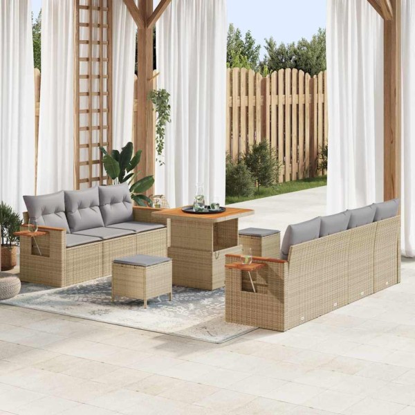 Garden Sofa Set 13 pcs Beige and light gray polyrattan