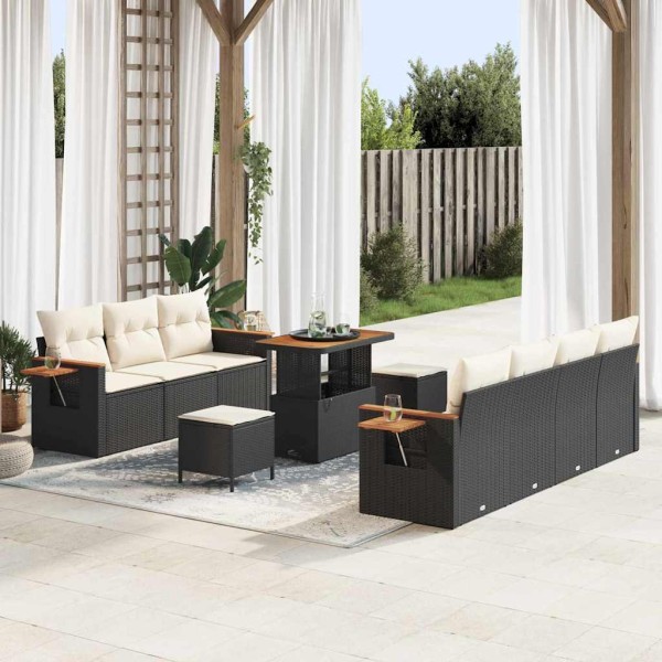 Garden Sofa Set 13 pcs Black and cream polyrattan