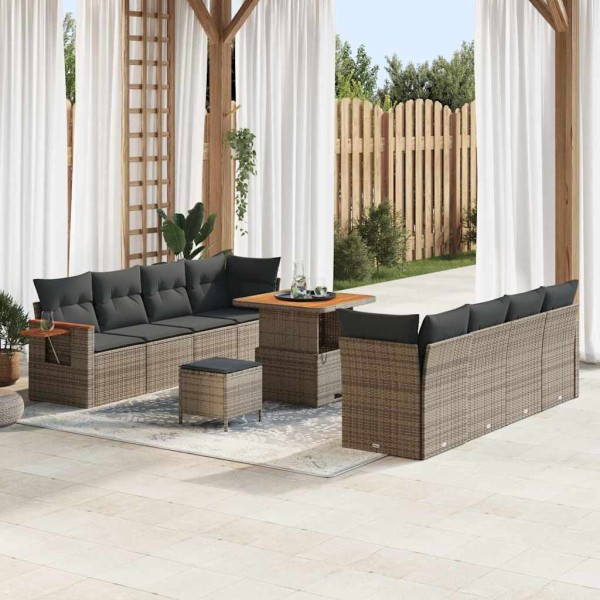 Garden sofa set with pillow 12 pcs Gray polyrattan