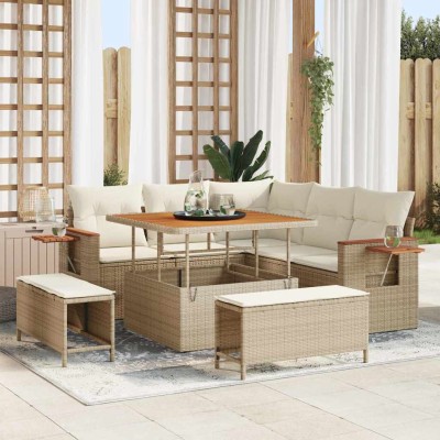 Garden Sofa Set 9 pcs Beige...