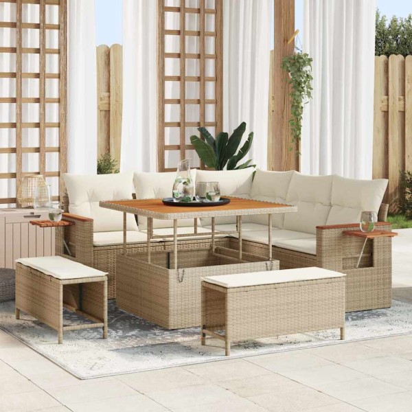 Garden Sofa Set 9 pcs Beige and cream polyrattan