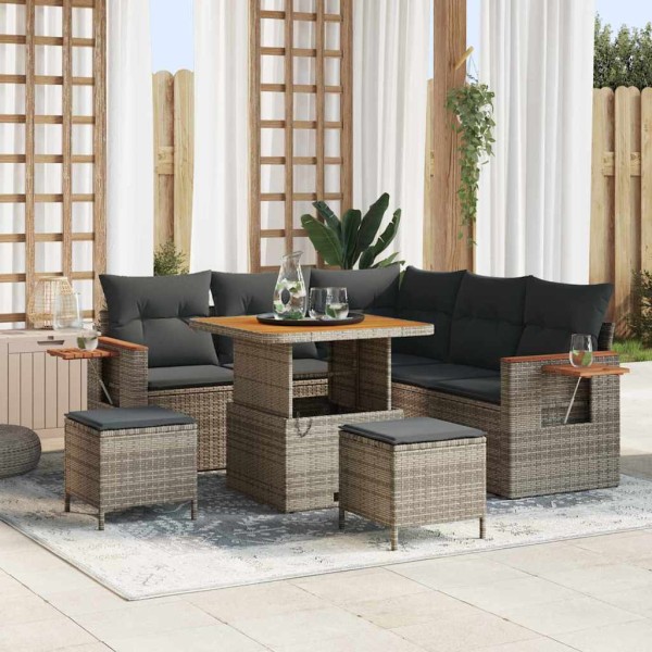 Garden sofa set with pillow 9 pcs Gray polyrattan