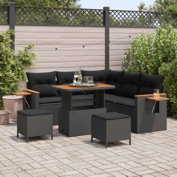 Garden sofa set with pillow 9 pcs Black polyrattan