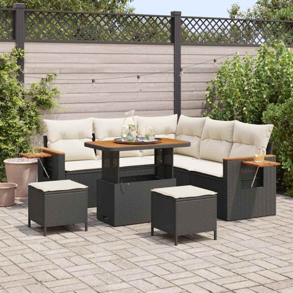 Garden Sofa Set 9 pcs Black and cream polyrattan