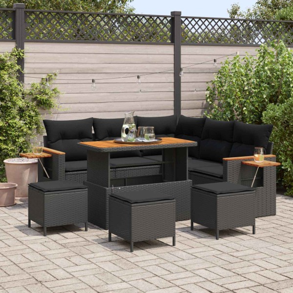 Garden sofa set with pillow 10 pcs Black polyrattan