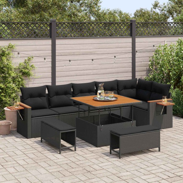 Garden sofa set with pillow 11 pcs Black polyrattan