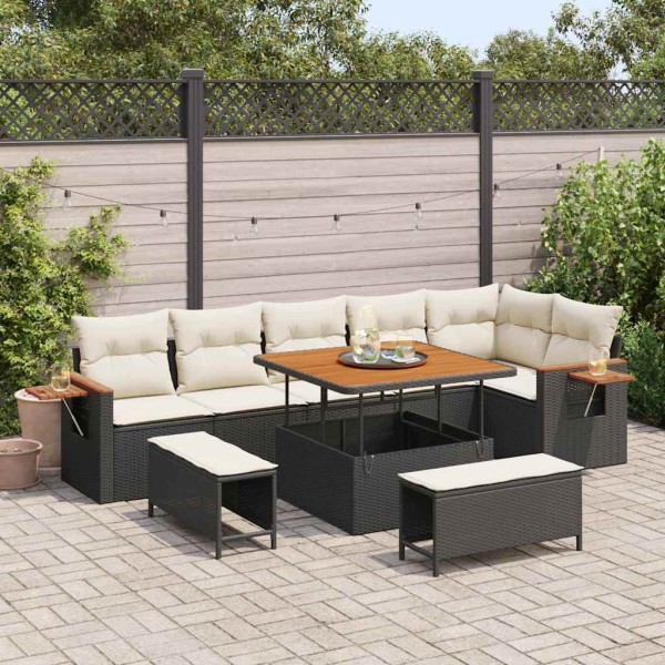 Garden Sofa Set 11 pcs Black and cream polyrattan