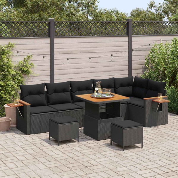 Garden sofa set with pillow 11 pcs Black polyrattan