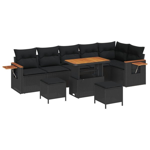 Garden sofa set with pillow 11 pcs Black polyrattan