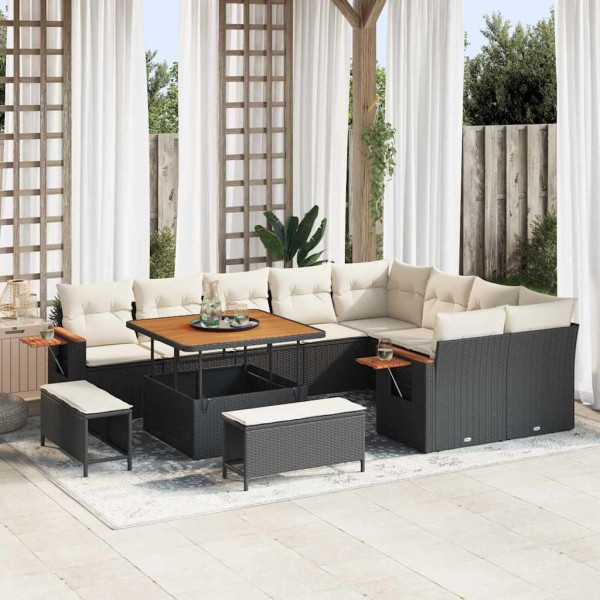 Garden Sofa Set 13 pcs Black and cream polyrattan