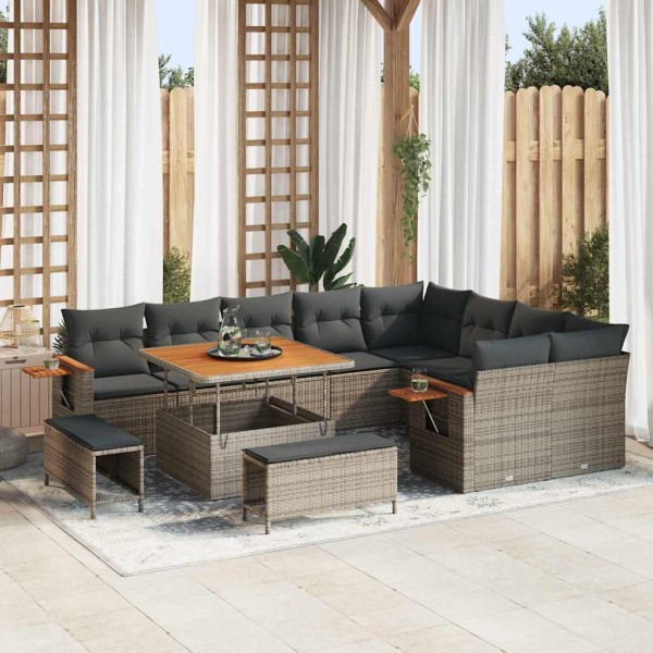 Garden sofa set with pillow 13 pcs Gray polyrattan