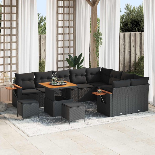 Garden sofa set with pillow 13 pcs Black polyrattan